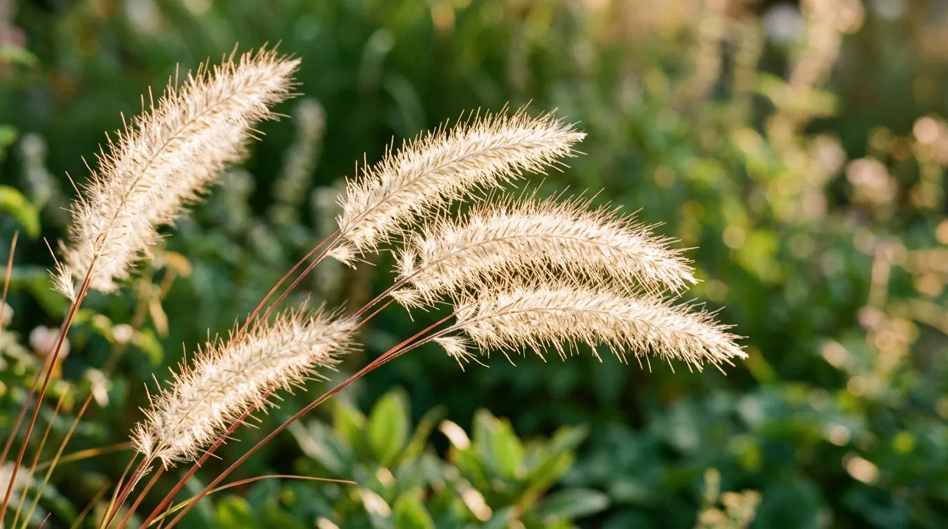 Pennisetum alopecuroides Hameln with creamy bottle-brush plumes in late summer
