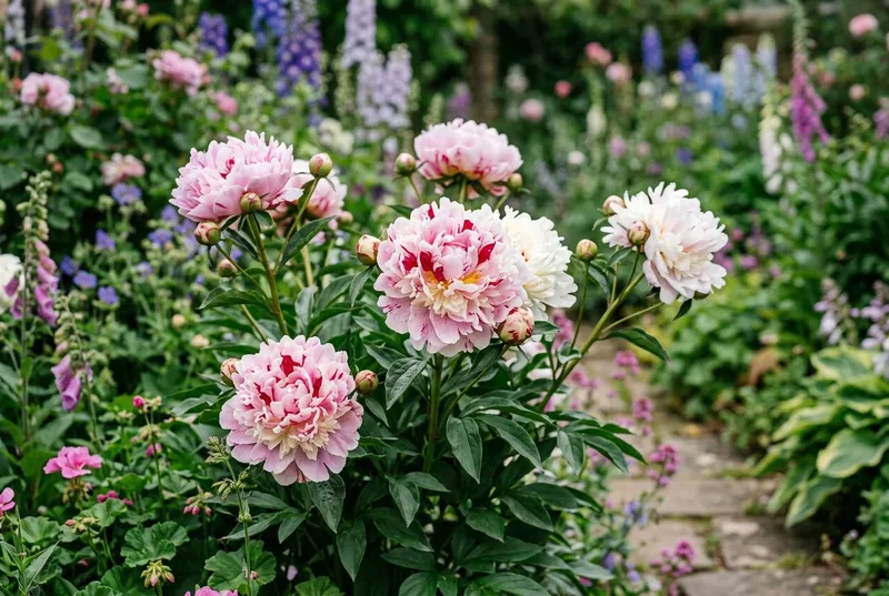 Peony (Paeonia lactiflora) growing in a UK garden