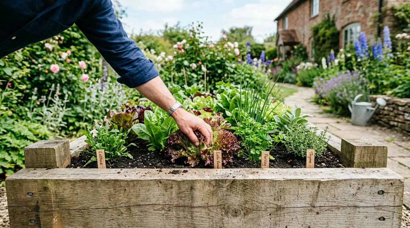 Timber raised bed dimensions showing 1.2m width and 30cm height