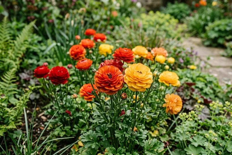 Ranunculus (Ranunculus asiaticus) growing in a UK garden