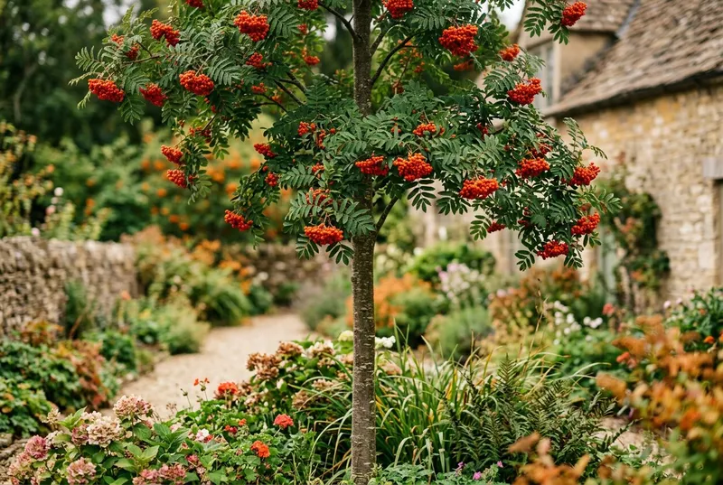 Rowan (Sorbus aucuparia) growing in a UK garden