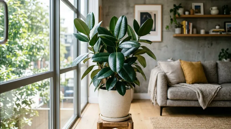 Rubber Plant (Ficus elastica) growing in a UK garden