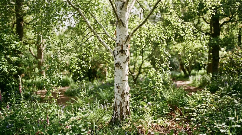 Silver Birch (Betula pendula) growing in a UK garden