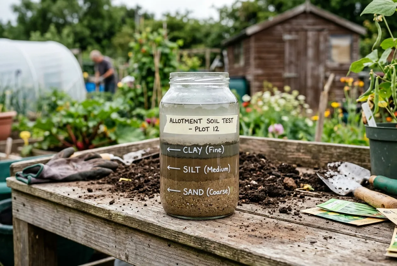 Soil drainage jar test showing sand silt and clay layers settling in water