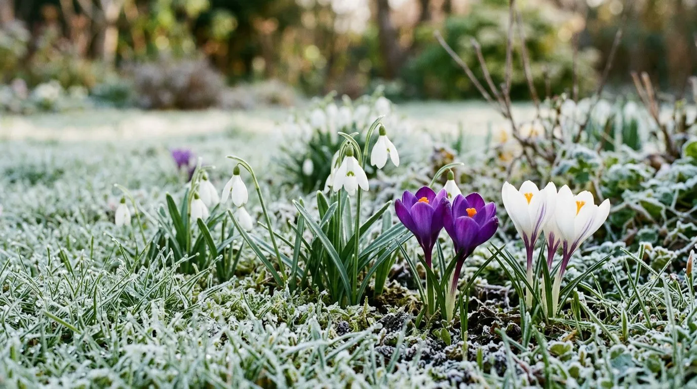 Daffodil bulbs being planted in groups in autumn garden border