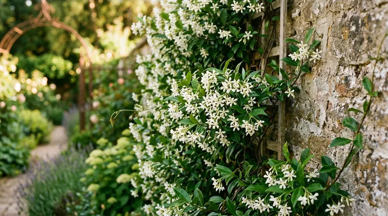 Star Jasmine (Trachelospermum jasminoides) growing in a UK garden