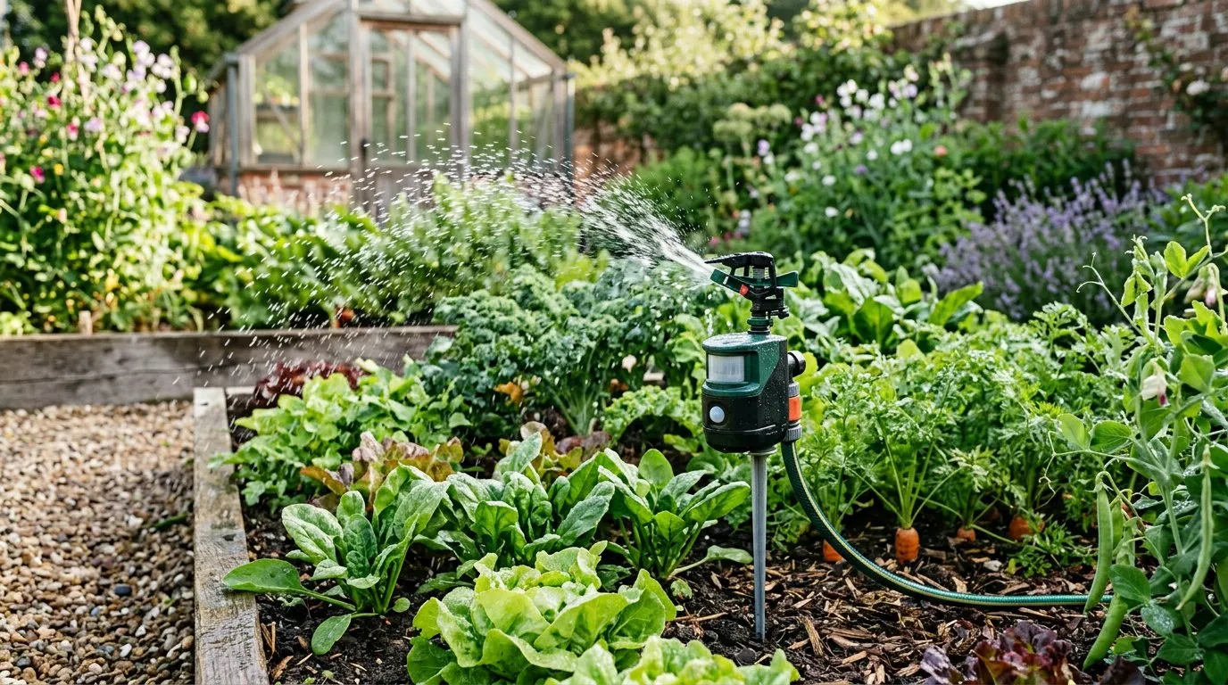 A freshly dug vegetable bed with soft soil and seedlings in a UK garden, the type of spot cats target