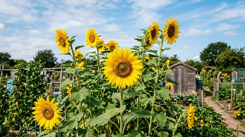 Sunflower (Helianthus annuus) growing in a UK garden