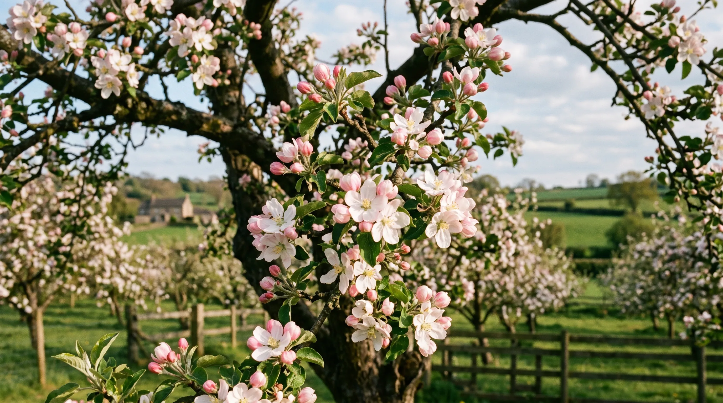 UK apple blossom in mid-March in a Staffordshire orchard four weeks earlier than the 1970s baseline showing climate-shifted phenology