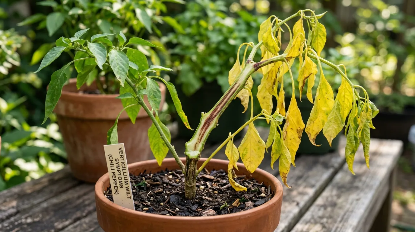 Plant wilting from verticillium wilt with one-sided yellowing leaves