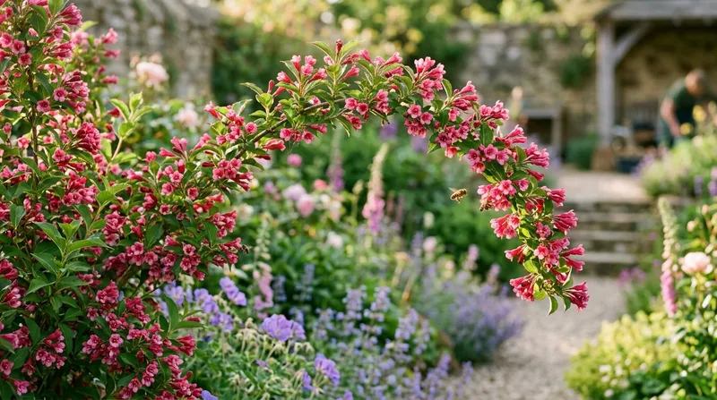 Weigela (Weigela florida) growing in a UK garden