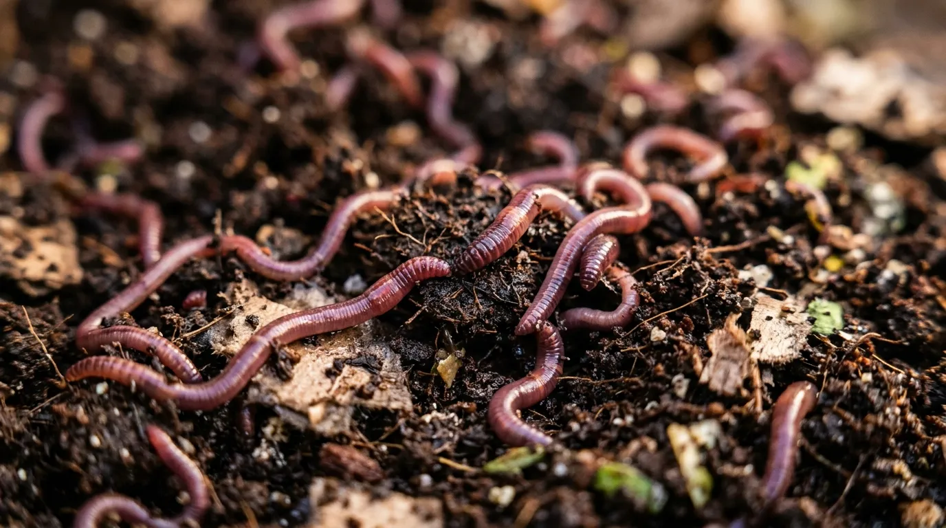 Composting tiger worms in a wormery bedding of coir and shredded cardboard