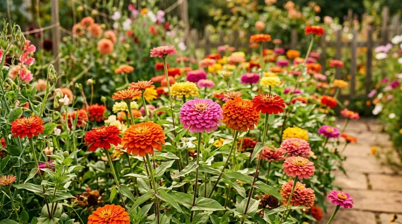 Zinnia (Zinnia elegans) growing in a UK garden