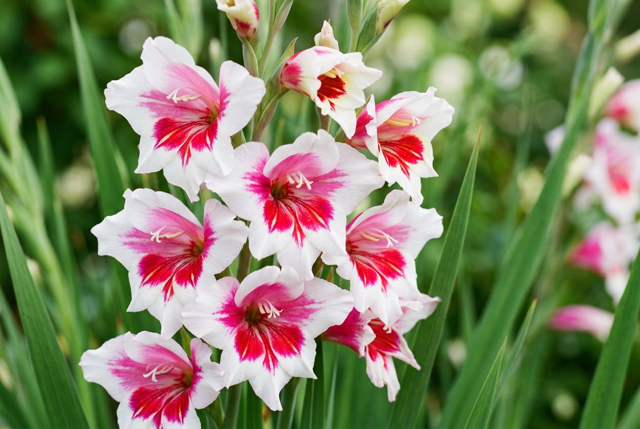 Gladiolus nanus (Gladiolus × colvillei) in bloom