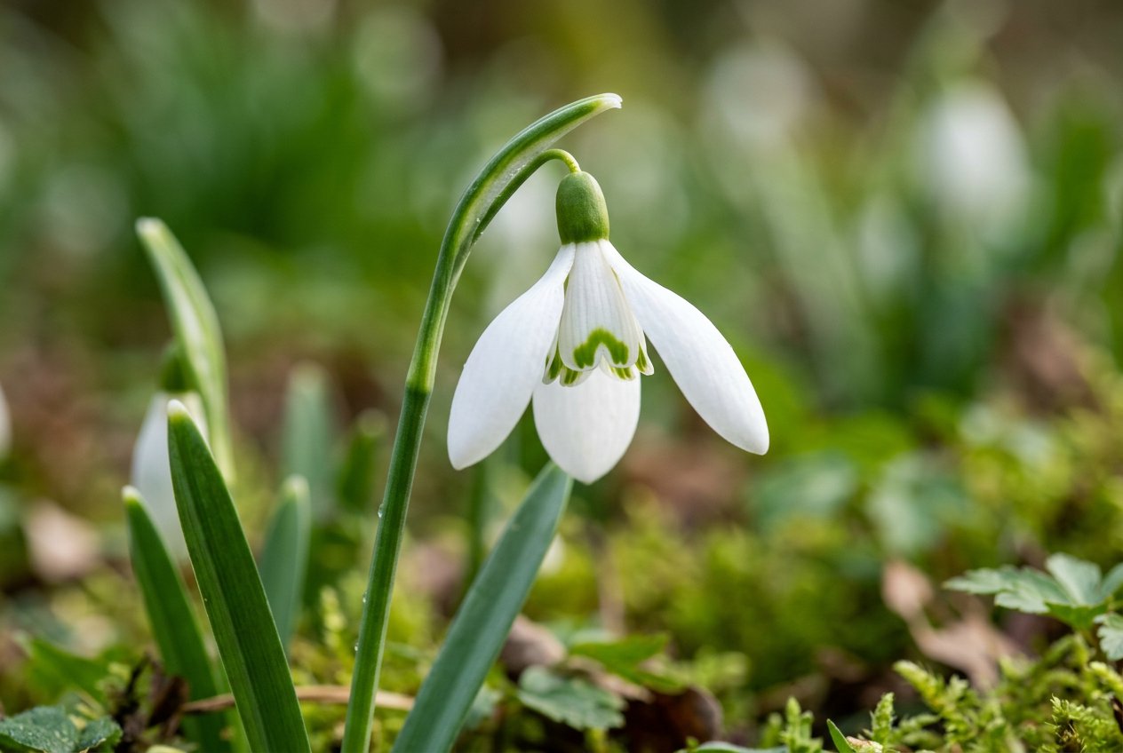 Galanthus nivalis (Galanthus nivalis) in bloom