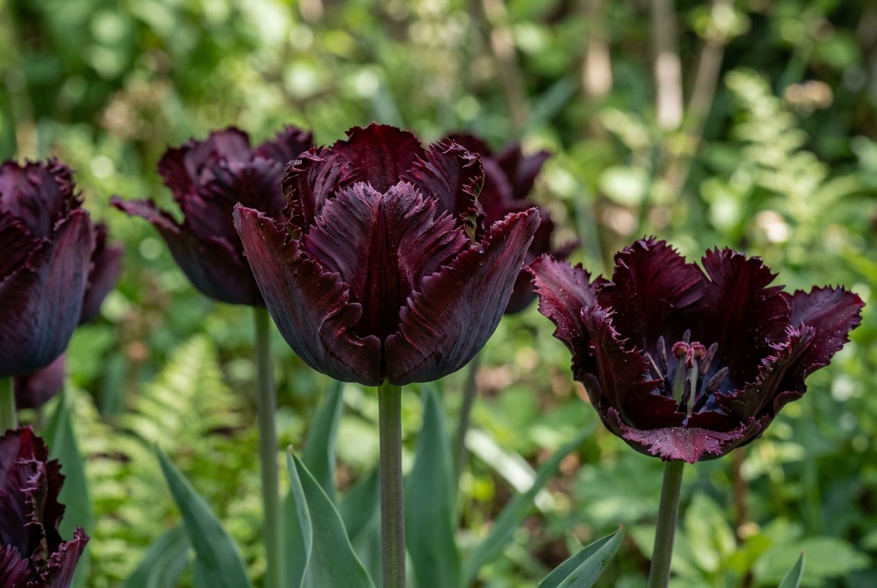 Tulipa 'Black Parrot' (Tulipa 'Black Parrot') in bloom